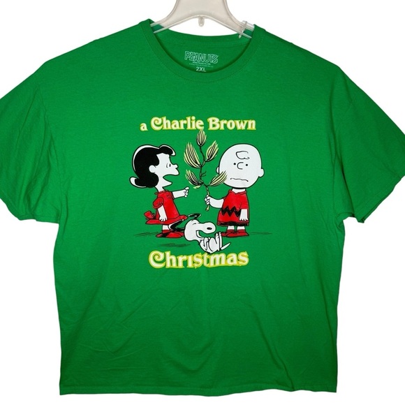 Peanuts Charlie Brown Christmas Short Sleeve T-Shirt Plus Size XXL Green Cotton - Picture 1 of 8